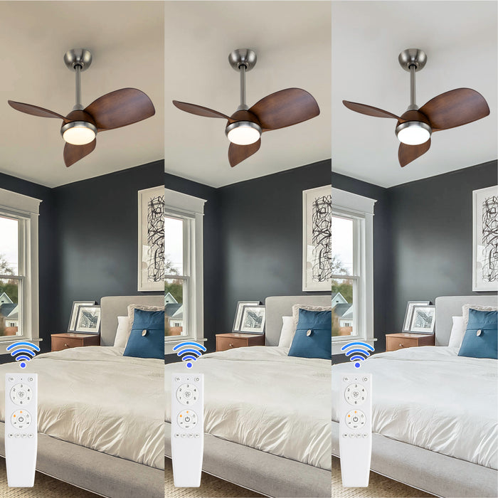 28 in. Color Changing 3000K/4000K/6000K LED Satin Nickel Indoor Ceiling Fan with Light Kit and Remote Control