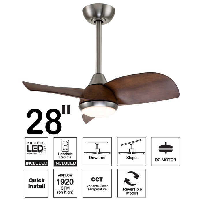 28 in. Color Changing 3000K/4000K/6000K LED Satin Nickel Indoor Ceiling Fan with Light Kit and Remote Control
