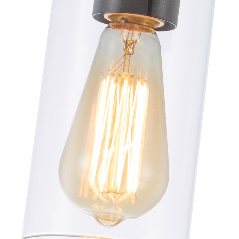 1-Light Black Pendant Light with Cylinder Clear Glass(3-Pack)