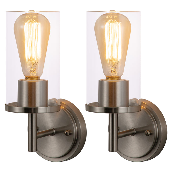 1-Light Satin Nickel Wall Sconce with Cylinder Glass(2-Pack)