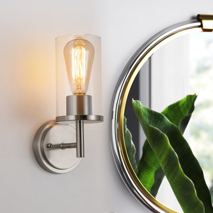1-Light Satin Nickel Wall Sconce with Cylinder Glass(2-Pack)