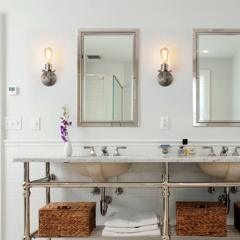 1-Light Satin Nickel Wall Sconce with Cylinder Glass(2-Pack)