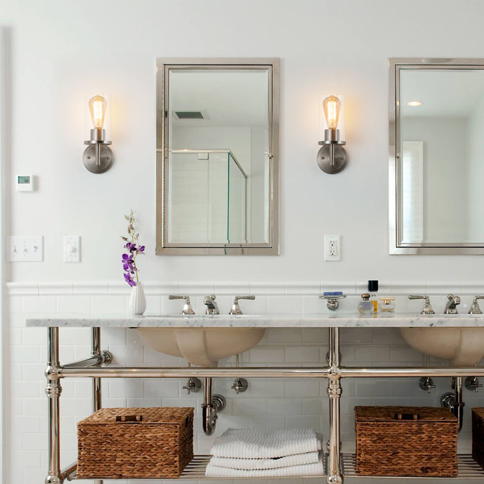 1-Light Satin Nickel Wall Sconce with Cylinder Glass(2-Pack)