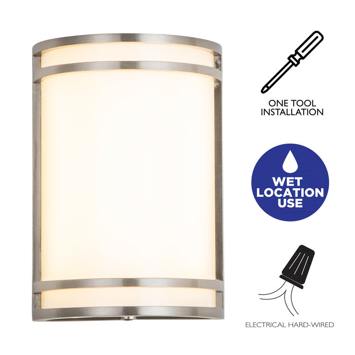 1-Light Brushed Nickel Aluminum 15-Watt LED Radar Sensor Outdoor Wall Light with Acrylic Shade
