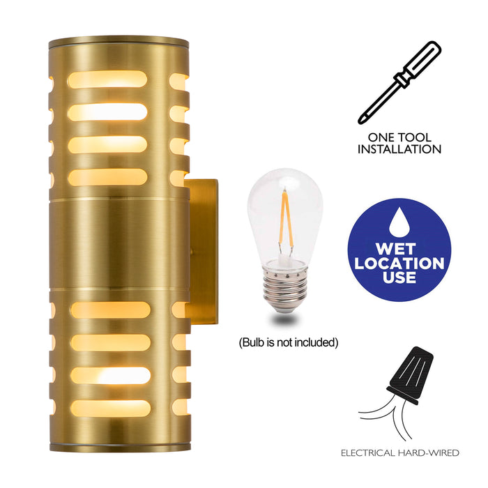 11.75 in. 2-Light Gold Finish Aluminum Cylinder Outdoor Wall Sconce