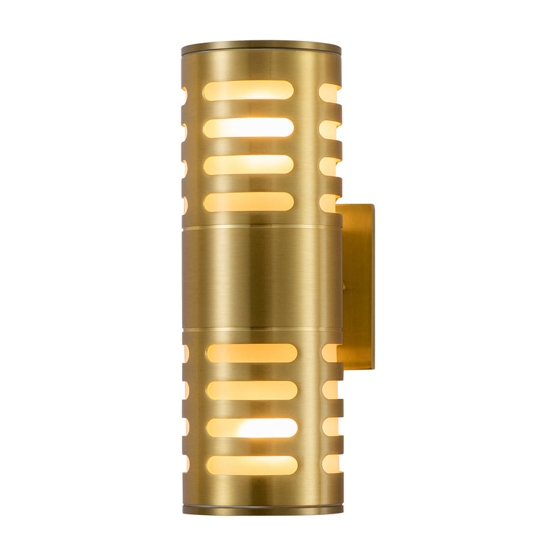 11.75 in. 2-Light Gold Finish Aluminum Cylinder Outdoor Wall Sconce