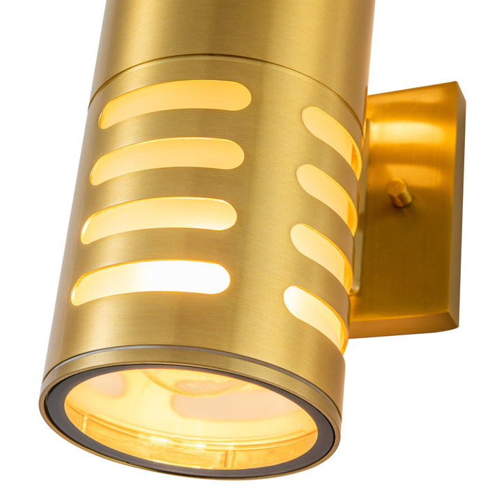 11.75 in. 2-Light Gold Finish Aluminum Cylinder Outdoor Wall Sconce