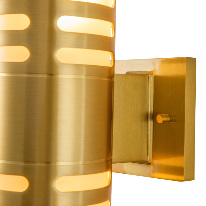 11.75 in. 2-Light Gold Finish Aluminum Cylinder Outdoor Wall Sconce