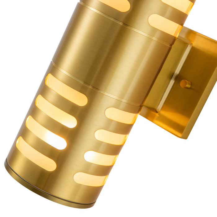 11.75 in. 2-Light Gold Finish Aluminum Cylinder Outdoor Wall Sconce