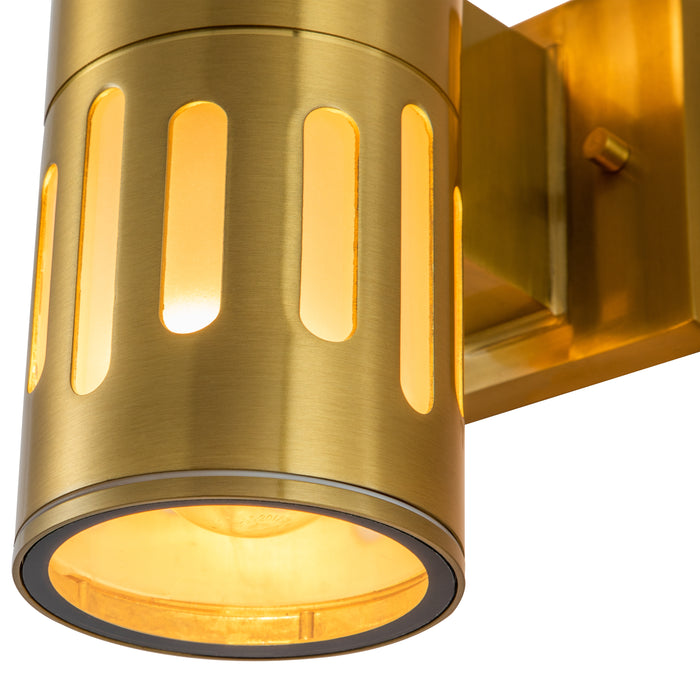 11.75 in. 2-Light Plated Gold Die-Cast Aluminum Cylinder Outdoor Wall Sconce