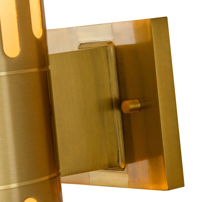 11.75 in. 2-Light Plated Gold Die-Cast Aluminum Cylinder Outdoor Wall Sconce