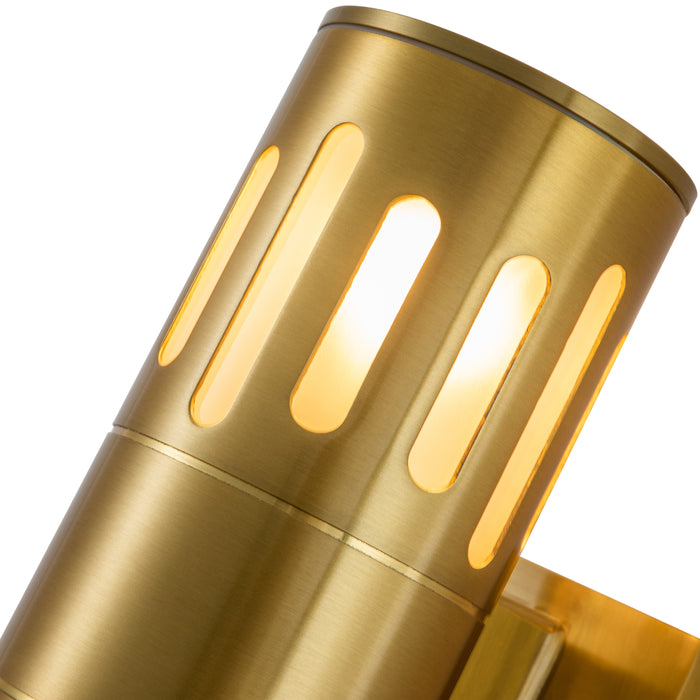 11.75 in. 2-Light Plated Gold Die-Cast Aluminum Cylinder Outdoor Wall Sconce