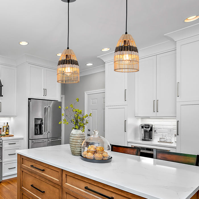1-Light Natural Rattan Pendant Light