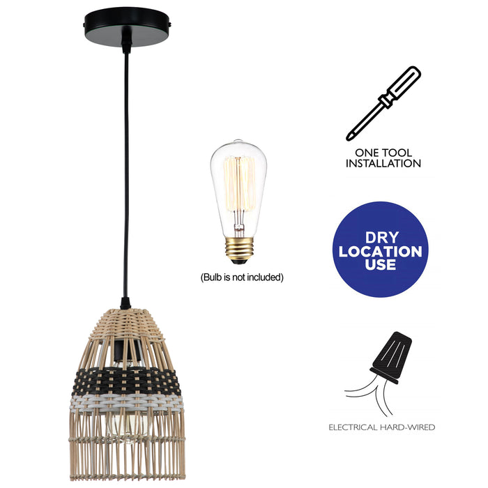 1-Light Natural Rattan Pendant Light