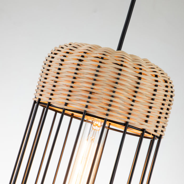 1-Light Black Finish Natural Rattan Pendant Light