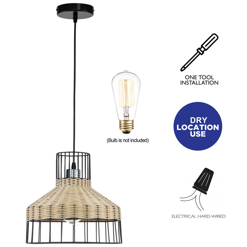 1-Light Natural Rattan Pendant Light