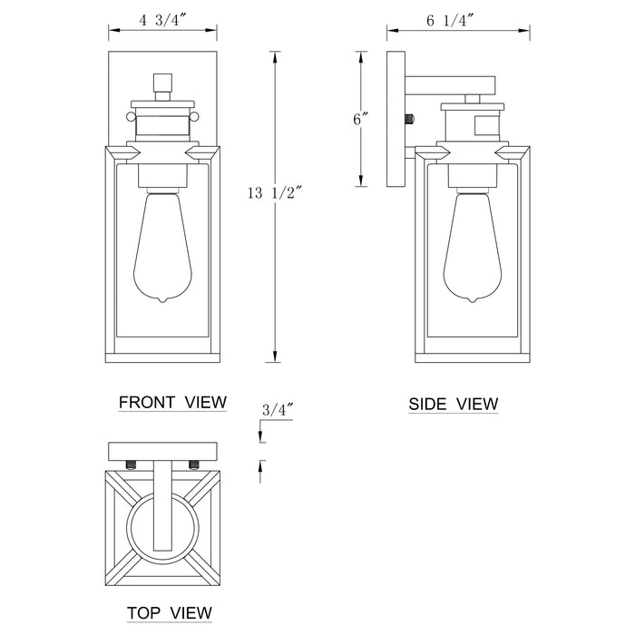 1-Light Matte Black Motion Sensing Dusk to Dawn Outdoor Wall Lanten with Clear Seeded Glass Cylinder