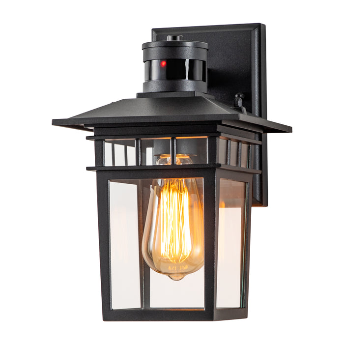 1-Light Matte Black Motion Snesing Dusk to Dawn Outdoor Wall Lantern Sconce with Clear Tempered Glass