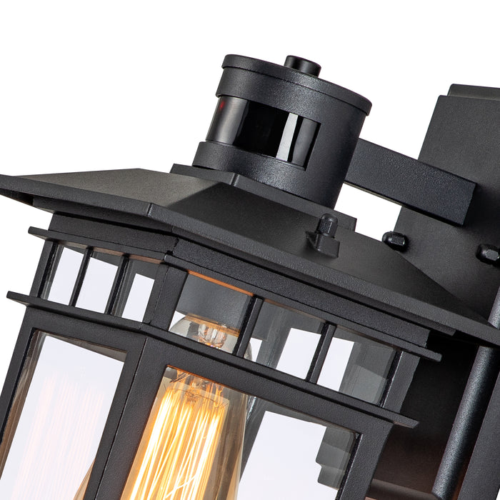 1-Light Matte Black Motion Snesing Dusk to Dawn Outdoor Wall Lantern Sconce with Clear Tempered Glass