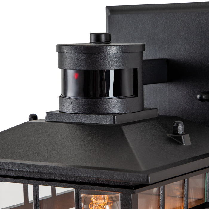 1-Light Matte Black Motion Snesing Dusk to Dawn Outdoor Wall Lantern Sconce with Clear Tempered Glass