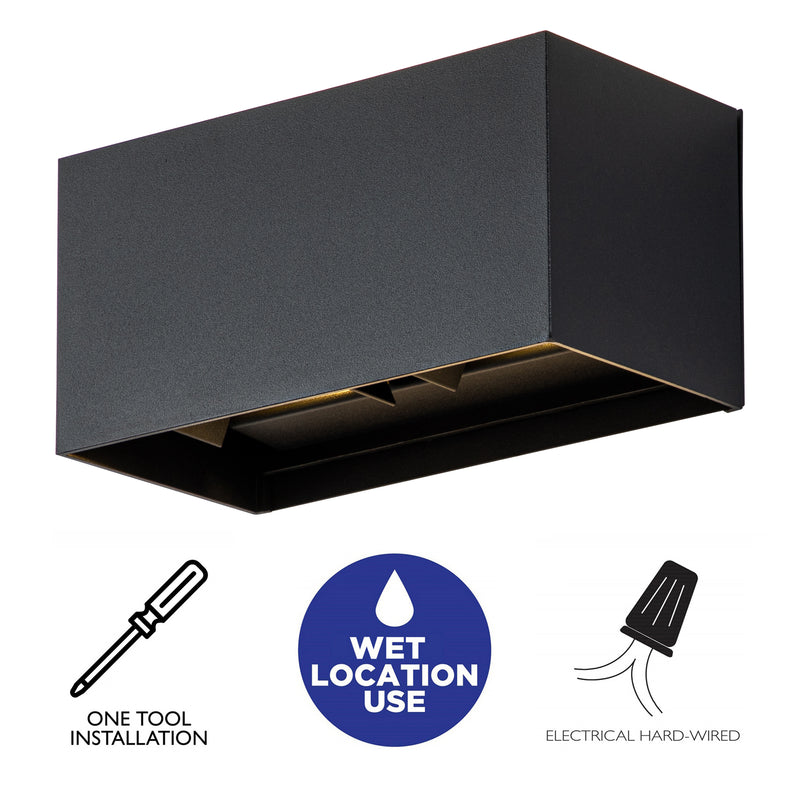 4-Light Matte Black Aluminum Rectangular LED Outdoor Wall Sconce with Adjustable Light Beam