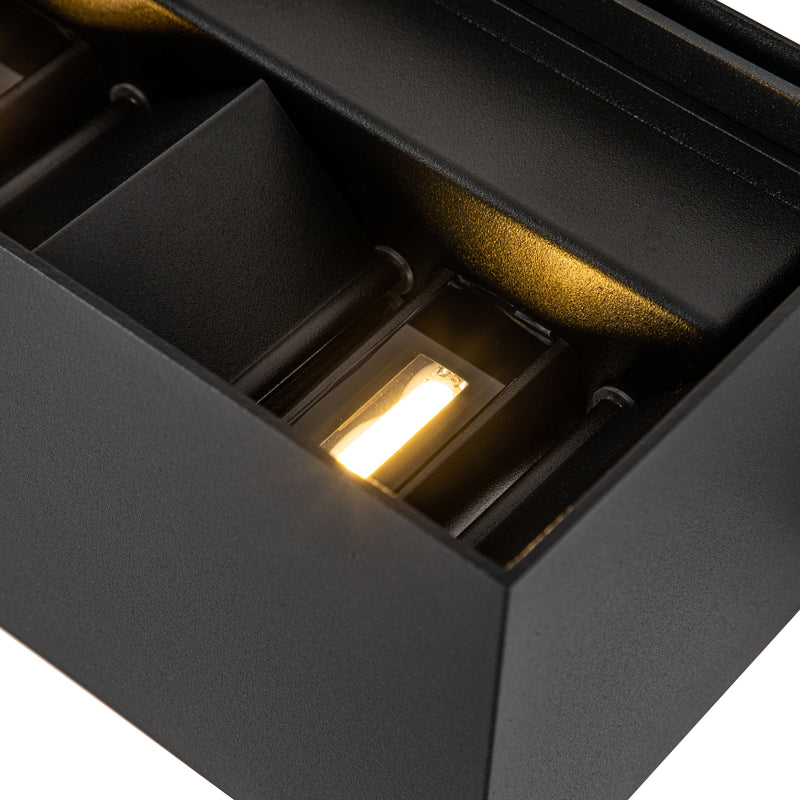 4-Light Matte Black Aluminum Rectangular LED Outdoor Wall Sconce with Adjustable Light Beam