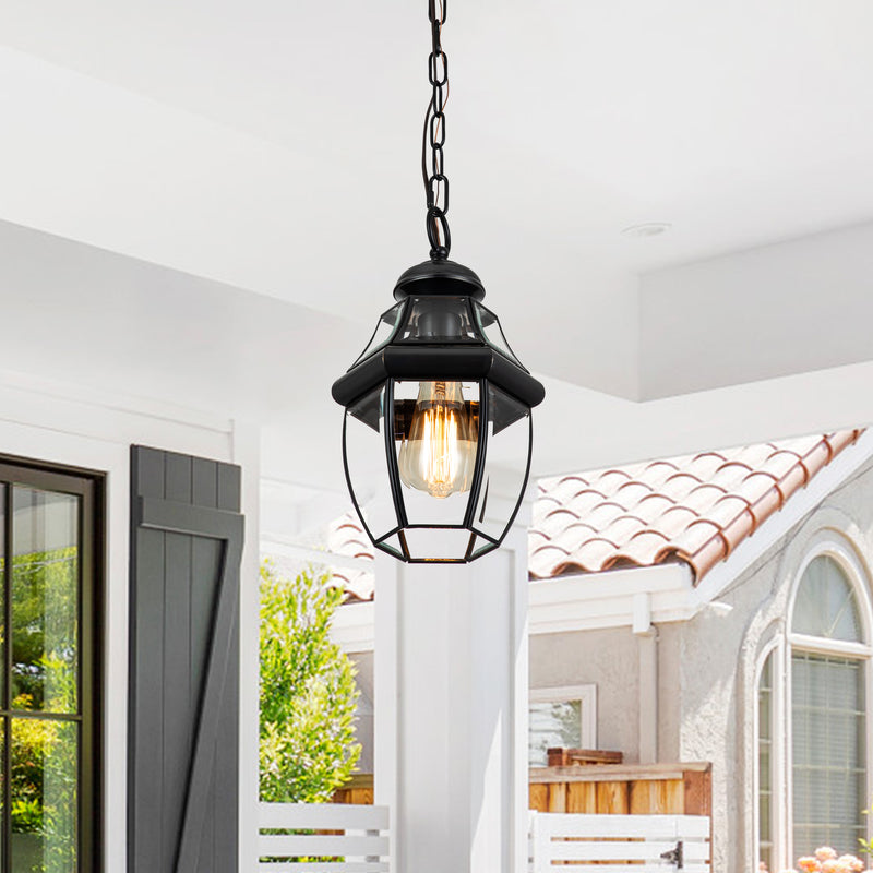 1-Light Brass Pendant Light with Clear Glass Panes