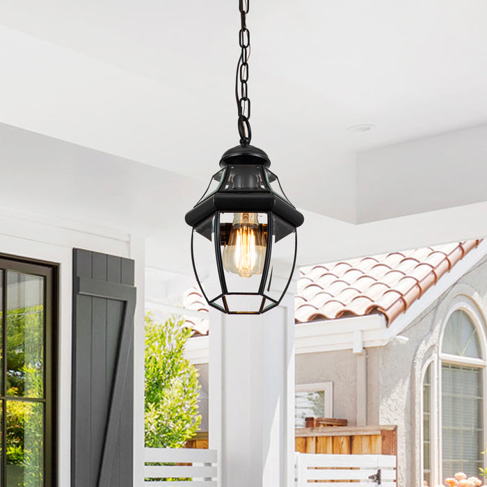 1-Light Brass Pendant Light with Clear Glass Panes