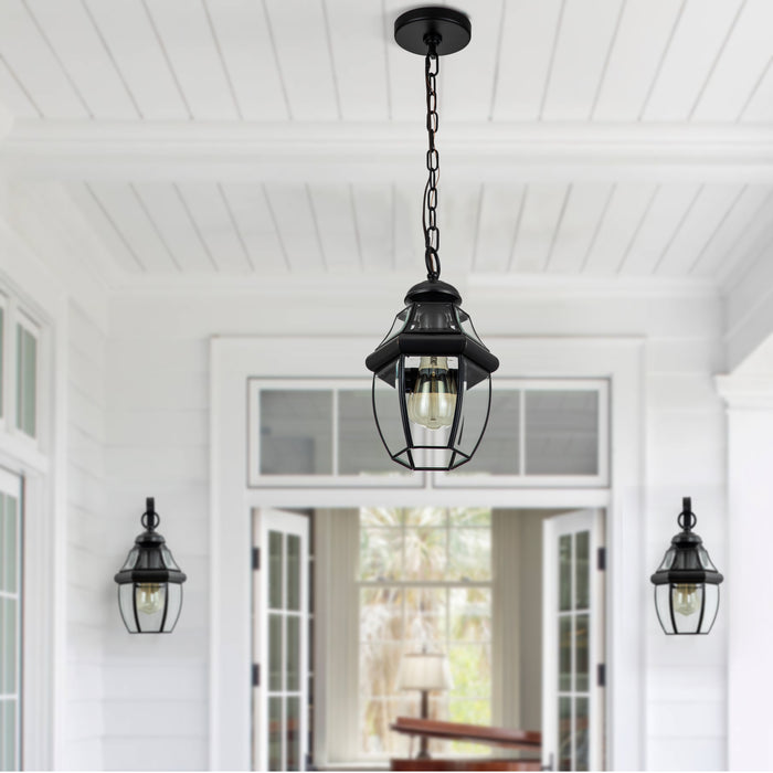 1-Light Brass Pendant Light with Clear Glass Panes