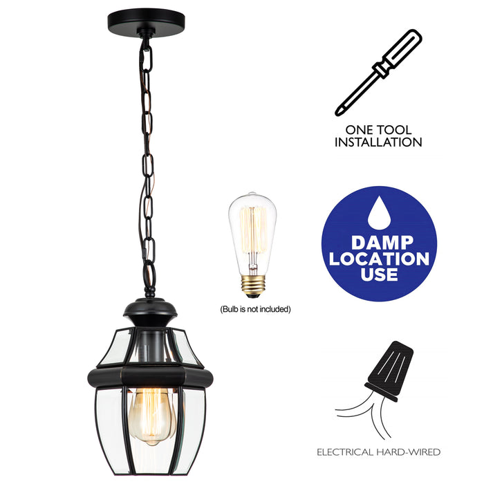 1-Light Brass Pendant Light with Clear Glass Panes