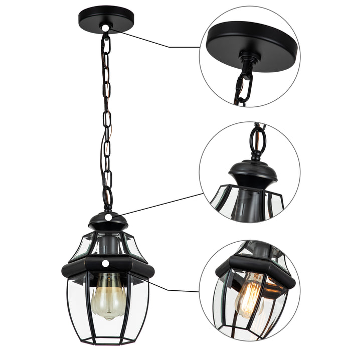 1-Light Brass Pendant Light with Clear Glass Panes