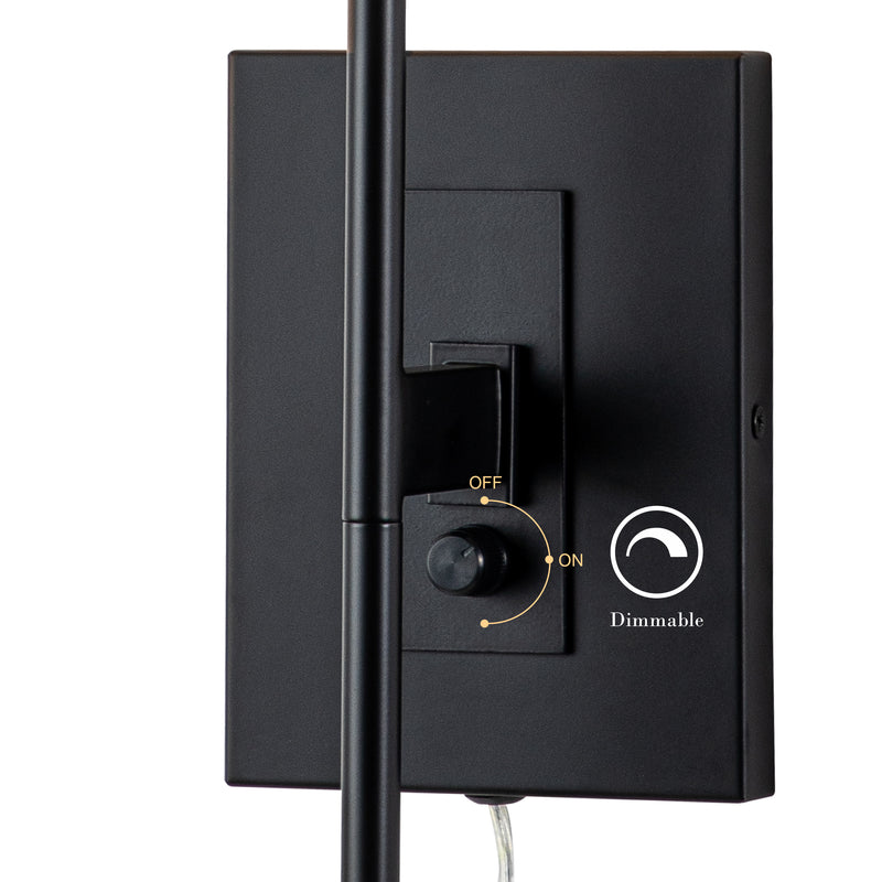 1-Light Black Hardwired and Plug-in Wall Sconce with Fabric Shade and ON-OFF switch