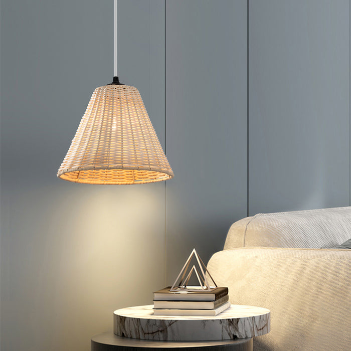 1-Light Plug-in Pendant Light with Hand-woven Rattan Shade