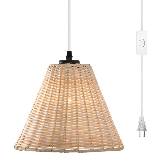 1-Light Plug-in Pendant Light with Hand-woven Rattan Shade