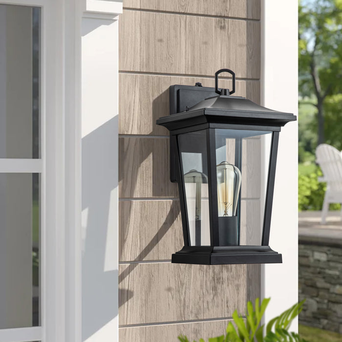 1-Light Matte Black Dusk to Dawn Outdoor Wall Light with Clear Tempered Glass