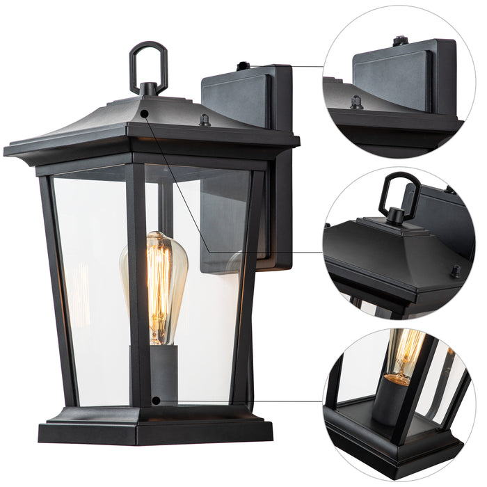 1-Light Matte Black Dusk to Dawn Outdoor Wall Light with Clear Tempered Glass