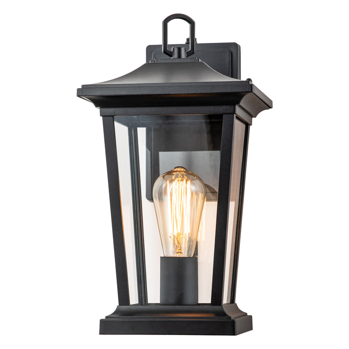 1-Light Matte Black Dusk to Dawn Outdoor Wall Light with Clear Tempered Glass