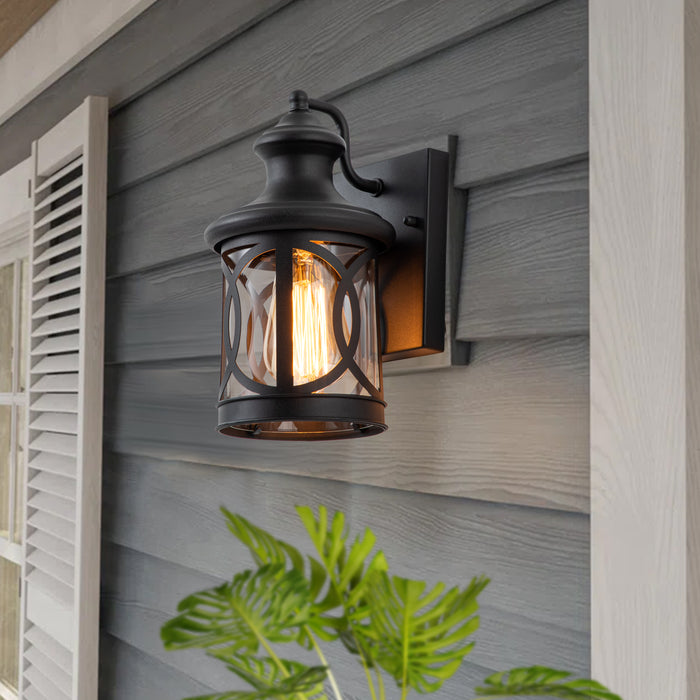 1-Light Matte Black Outdoor Wall Sconce with Clear Glass Shade(2-pack)
