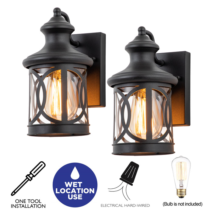 1-Light Matte Black Outdoor Wall Sconce with Clear Glass Shade(2-pack)