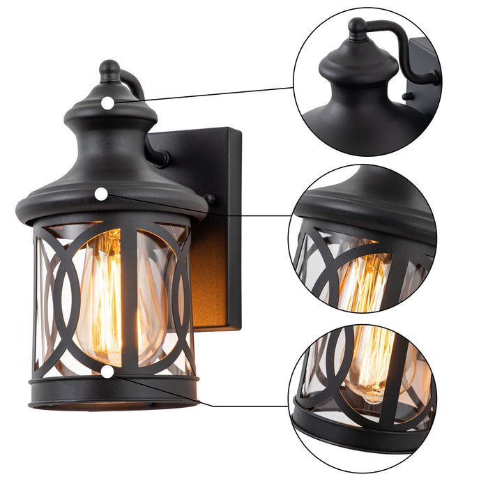 1-Light Matte Black Outdoor Wall Sconce with Clear Glass Shade(2-pack)