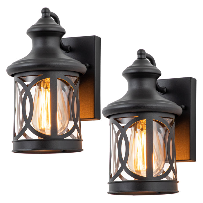 1-Light Matte Black Outdoor Wall Sconce with Clear Glass Shade(2-pack)