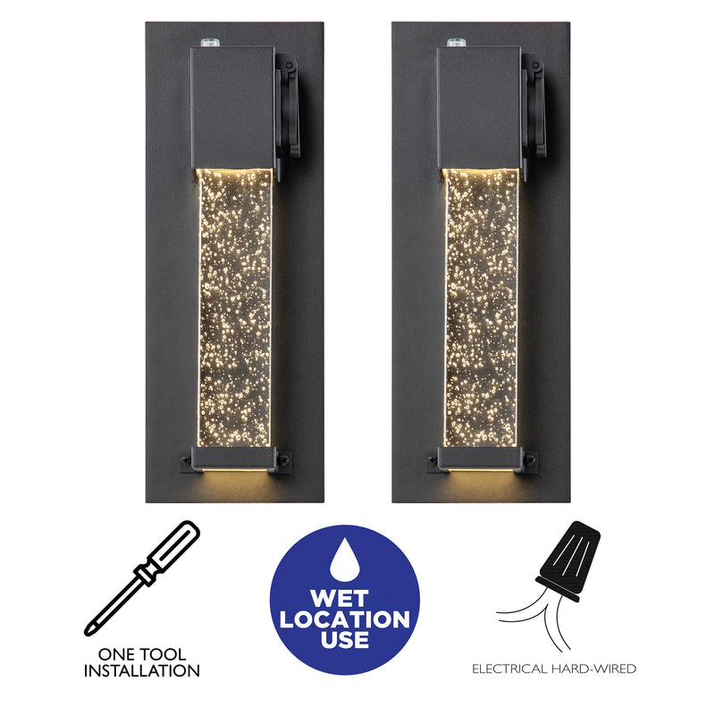 Matte Black Dusk to Dawn LED Outdoor Wall Light with Outlet and Clear Bubble Glass(2-Pack)