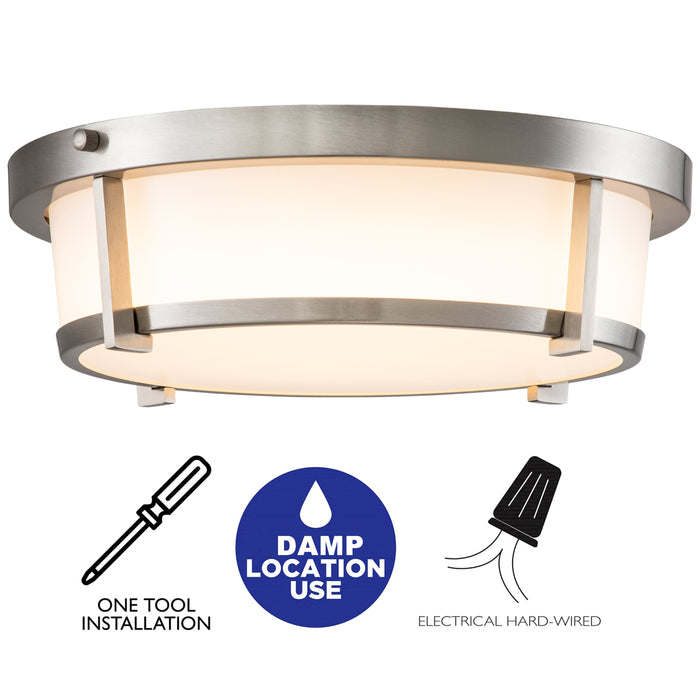 13 in. Brushed Nickel Dimmable 20W LED Flush Mount with Acrylic Shade