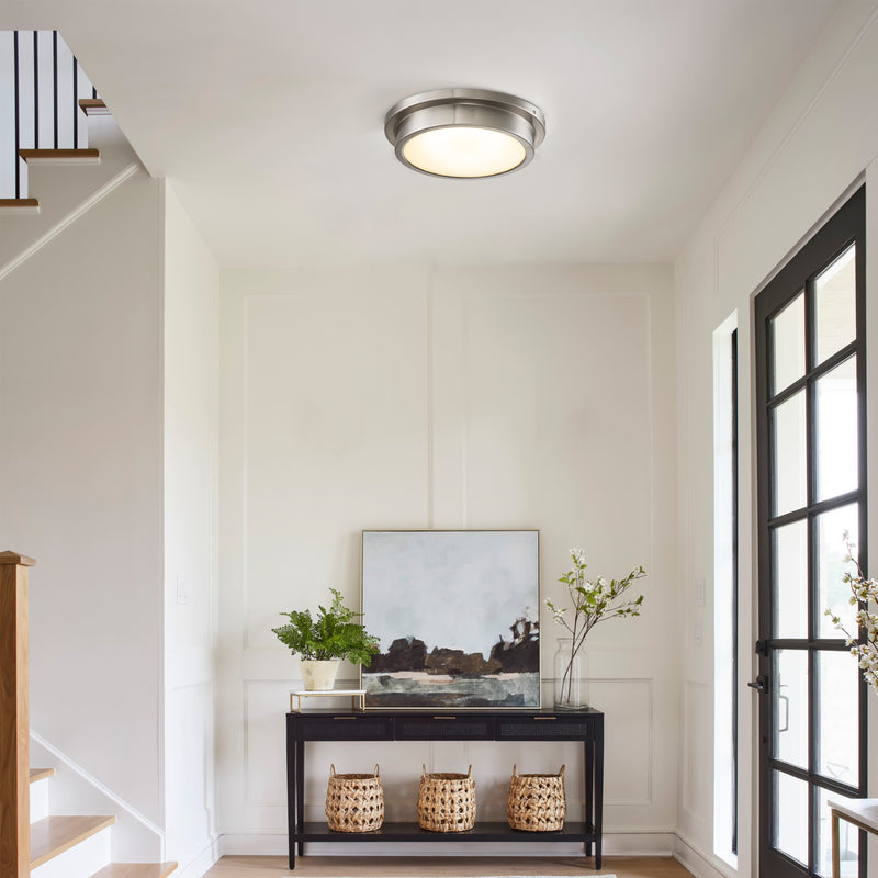 14 in. Brushed Nickel Dimmable 30W LED Flush Mount Ceiling Light with Glass Shade