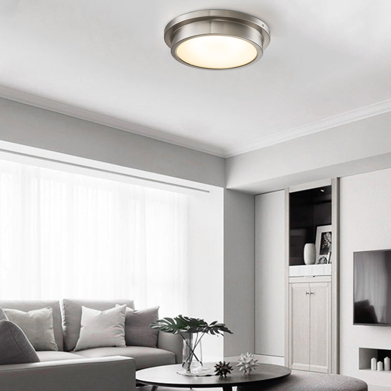 14 in. Brushed Nickel Dimmable 30W LED Flush Mount Ceiling Light with Glass Shade