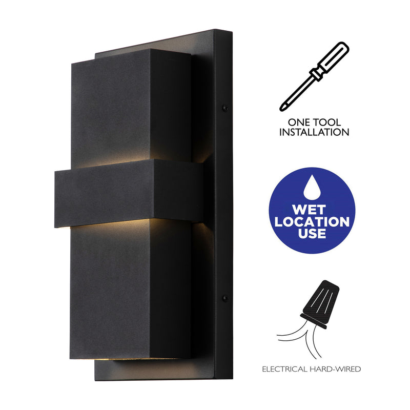 3-Light Matte Black Aluminum LED Outdoor Wall Light