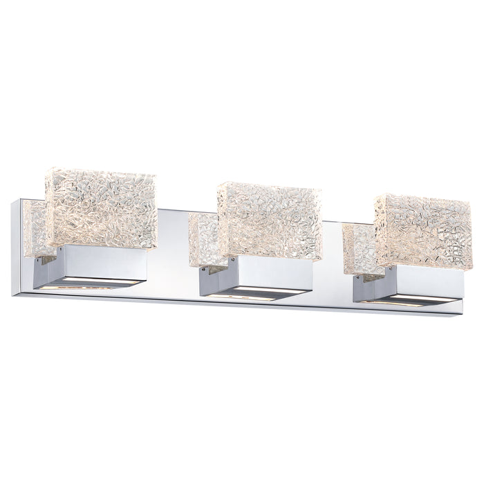 3-Light Brushed Nickel Stainless Steel LED Vanity Light with Clear Ice-like Brick Glass Shades