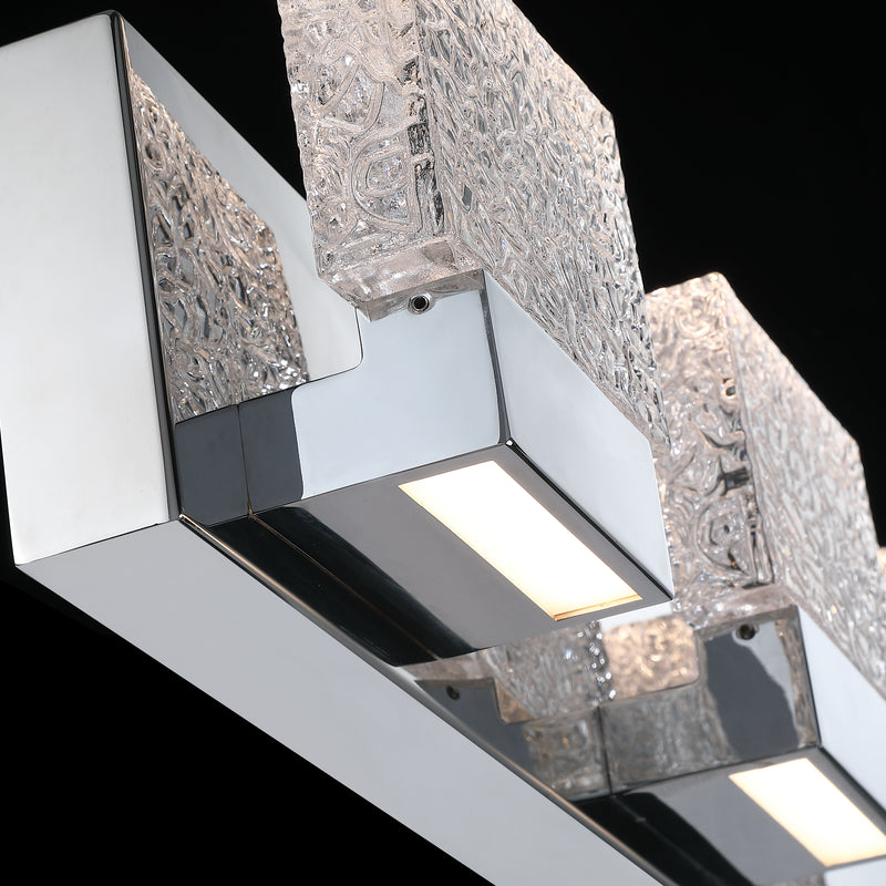 3-Light Brushed Nickel Stainless Steel LED Vanity Light with Clear Ice-like Brick Glass Shades