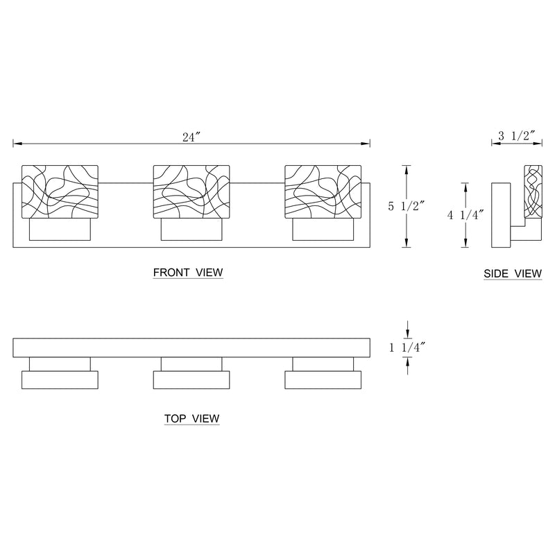 3-Light Brushed Nickel Stainless Steel LED Vanity Light with Clear Ice-like Brick Glass Shades