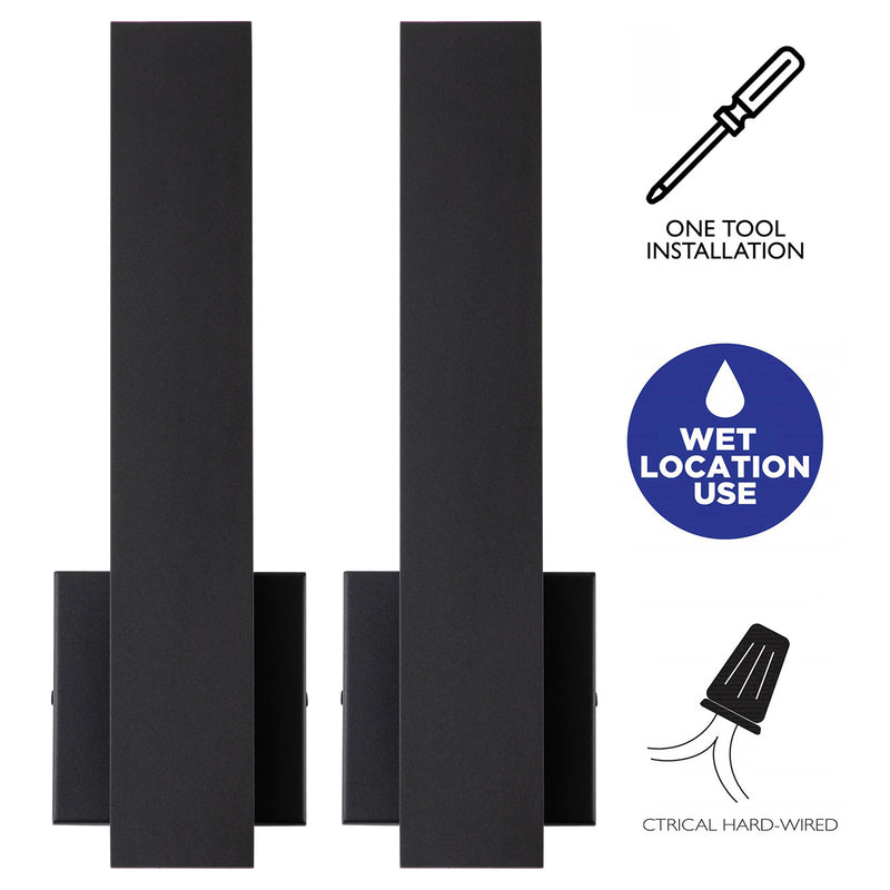 2-Pack Matte Black Aluminum LED Outdoor Wall Sconce